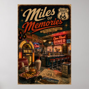 Vintage Route 66 Neon-Diner Roadside Americana Poster