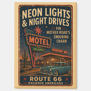 Vintage Route 66 Neon-Motel Nachtfahrt Magnet