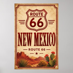 Vintage Route 66 New Mexico Wüsten-Reise-Kunst Poster
