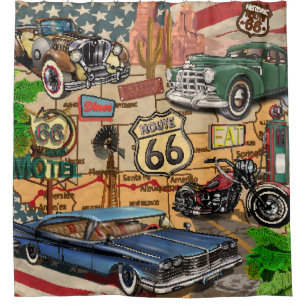 Vintage Route 66, nostalgisches Poster. Duschvorhang