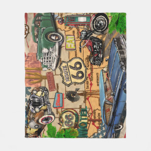 Vintage Route 66, nostalgisches Poster. Fleecedecke
