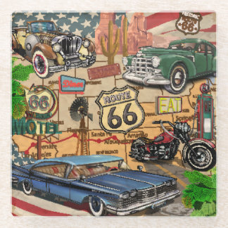 Vintage Route 66, nostalgisches Poster. Glasuntersetzer
