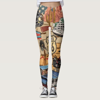 Vintage Route 66, nostalgisches Poster. Leggings