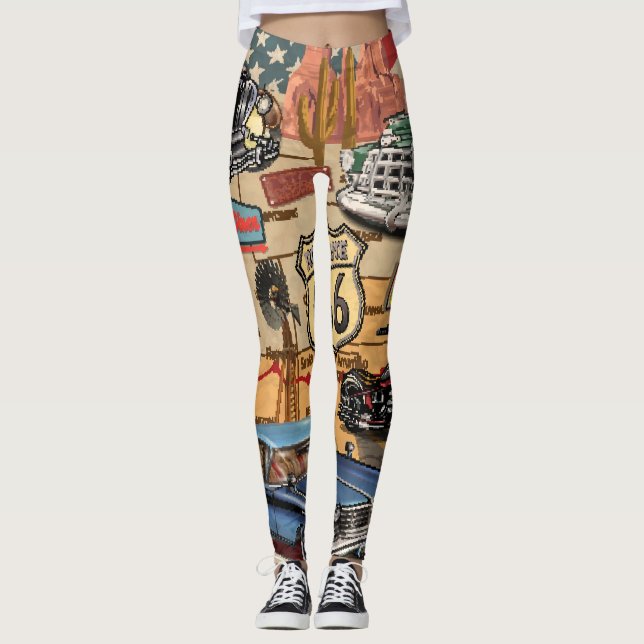 Vintage Route 66, nostalgisches Poster. Leggings (Vorderseite)
