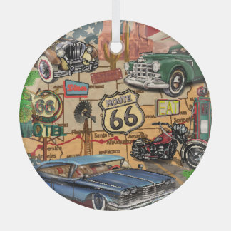 Vintage Route 66, nostalgisches Poster. Ornament Aus Glas