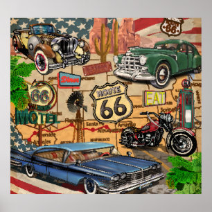 Vintage Route 66, nostalgisches Poster. Poster