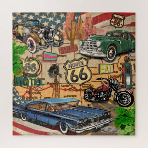 Vintage Route 66, nostalgisches Poster. Puzzle