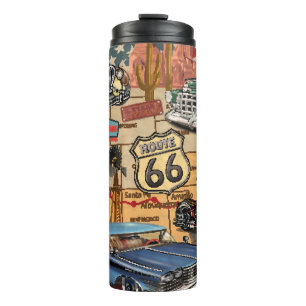 Vintage Route 66, nostalgisches Poster. Thermosbecher