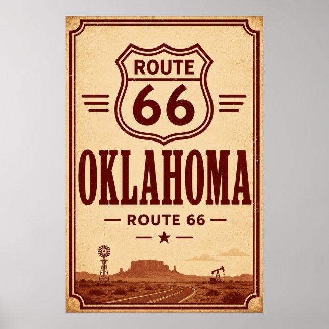 Vintage Route 66 Oklahoma-Ölfeld-Reise Kunst Poster (Vorne)