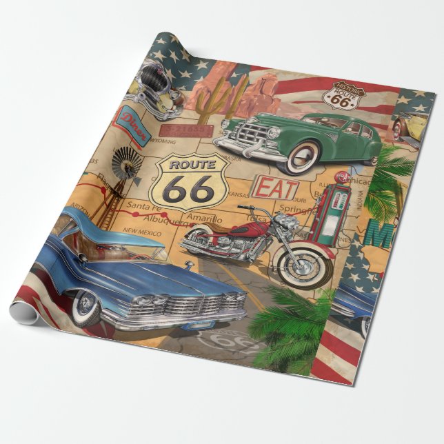 Vintage Route 66 Poster. Geschenkpapier (Ungerollt)