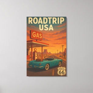 Vintage Route 66 Road Trip - Retro American Travel Leinwanddruck