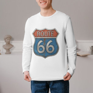 Vintage Route 66 T-Shirt Retro-Straßenschild-Ges