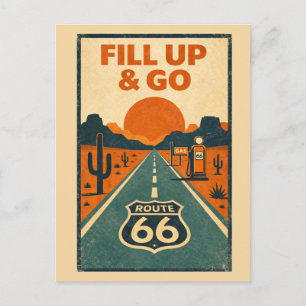 Vintage Route 66 Tanken und Los Retro Postkarte