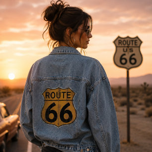 Vintage Route 66 Verkehrsschild Jeansjacke