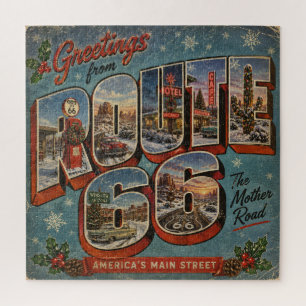 Vintage Route 66 Winter Weihnachten Großer Buchsta Puzzle