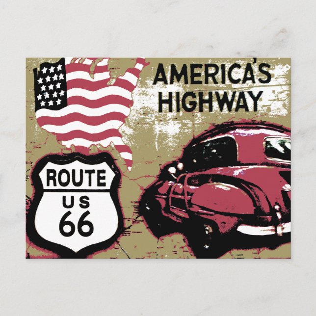 Vintage Route USA 66 Postkarte (Vorderseite)