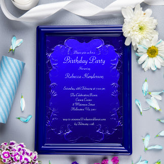 Vintage Royal Blau Geburtstagsflorales Einladung