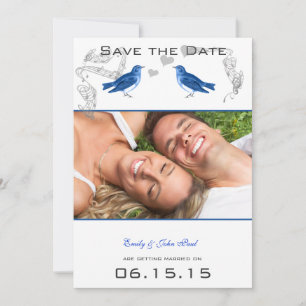 Vintage Royal Blue Birds Wedding rettet das Datum Save The Date