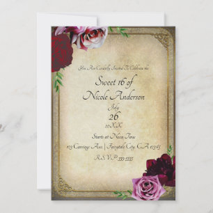 Vintage Royal Dunkelrosa Floral Sweet 16 Party Einladung