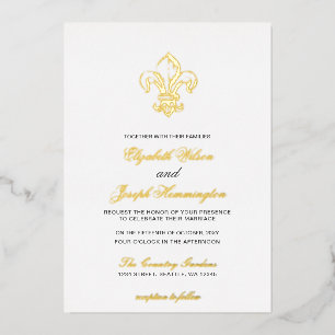 Vintage Royal Gold Französische Fleur de Lis Hochz Folieneinladung