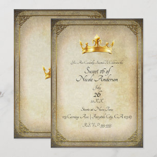 Vintage Royal Goldene Krone Elegante Sweet 16 Part Einladung