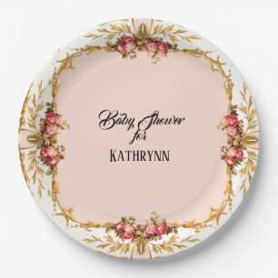 Vintage Royal Princess Baby Shower Rosen in Gold Pappteller