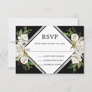 Vintage RSVP-Karte für Schwarz-weiße Blüten RSVP Karte