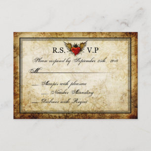 Vintage RSVP-Karten der städtischen Tattoo-Winged  RSVP Karte
