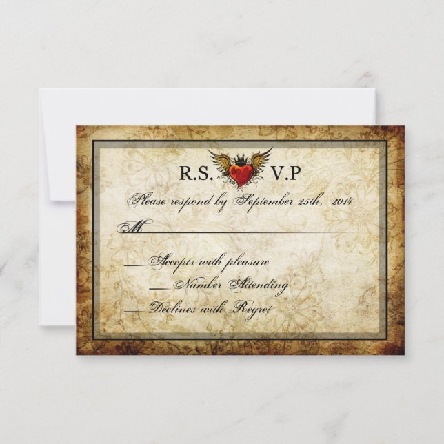 Vintage RSVP-Karten der städtischen Tattoo-Winged  RSVP Karte (Vorderseite)