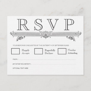 Vintage RSVP-Karten für Hochzeiten in Schwarz und RSVP Karte