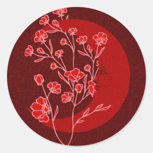 Vintage Ruby Red Art Nouveau Moon & Blume Runder Aufkleber