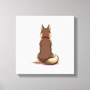 Vintage-Rückansicht Husky-Hund-Illustration Braun  Leinwanddruck