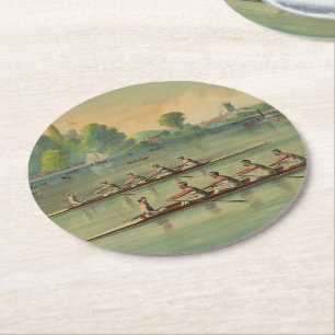 Vintage-Ruderer-Mannschafts-Rennen Boot-Rennen Runder Pappuntersetzer