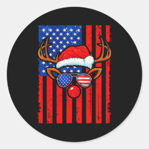 Vintage Rudolph Rotnase Santa Hut Us Flag Weihnach Runder Aufkleber