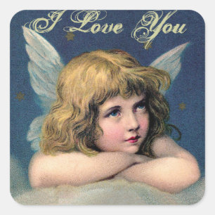 Vintage Ruhender Engel -Ich liebe dich- Quadratisc Quadratischer Aufkleber