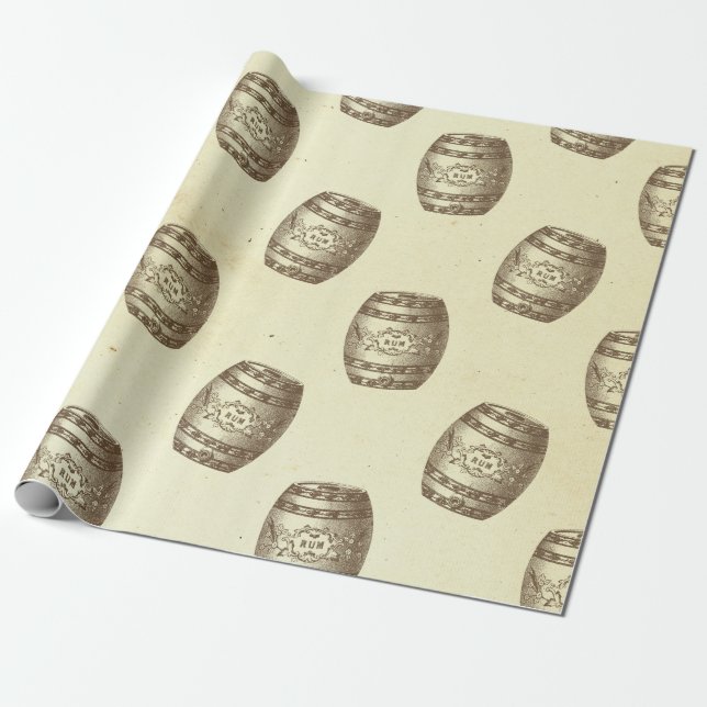 Vintage Rum-Barrels auf Creme Geschenkpapier (Ungerollt)