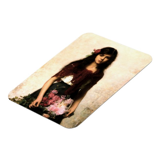 Vintage Russische Kunst Blume Verkäufer Portrait Magnet (Linke Seite)