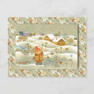 Vintage russische Weihnachten, Mädchen mit Schlitt Feiertagspostkarte