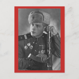 Vintage russischer Soldat Postkarte
