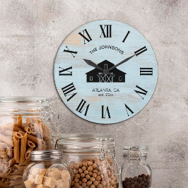 Vintage Rustic Barn Shiplap Family Name Große Wanduhr
