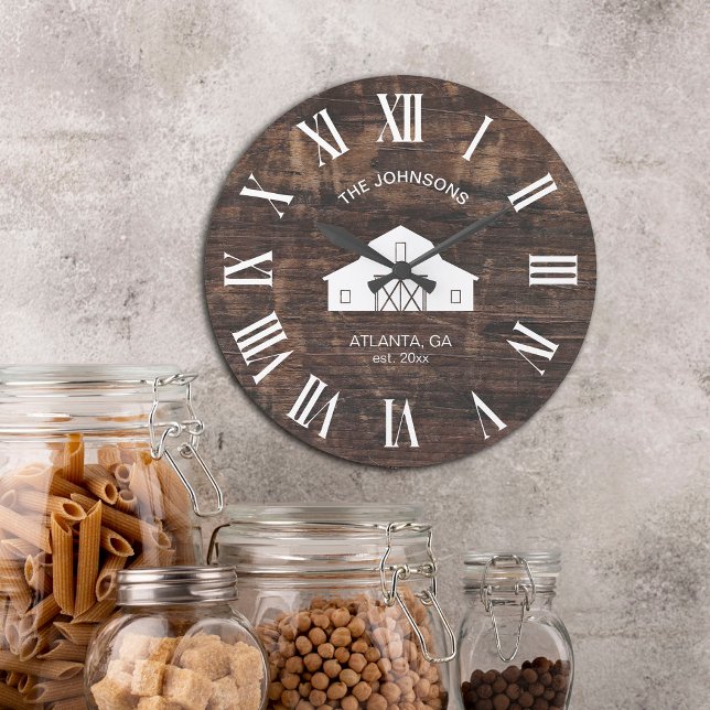 Vintage Rustic Barn Shiplap Family Name Große Wanduhr (Von Creator hochgeladen)