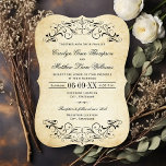 Vintage Rustic Black Flourish Parchment Wedding Einladung<br><div class="desc">Dekorative Wirbel und Schnörkel umrahmen dieses Vintage,  inspirierte Hochzeitsdesign. Rustikale antike strukturierte Hintergrund mit schwarzem Design. Personalisieren Sie den benutzerdefinierten Text für Ihre Ehezeremonie und Ihren Empfang.</div>