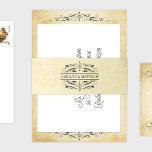 Vintage Rustic Black Flourish Parchment Wedding Einladungsbanderole<br><div class="desc">Die einladenden Hochzeitsbands sind mit einem eleganten schwarzen Monogramm der Namen der Braut und der Groom mit dekorativem Rahmen-Design ausgestattet. Der rustikale Elfenbeinhintergrund ist mit einem strukturierten,  gealterten Pergamentpapier bedruckt.</div>