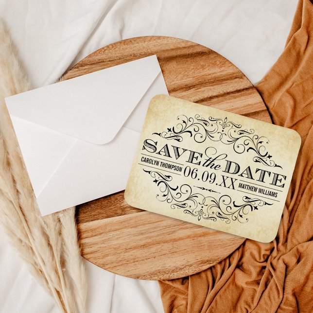 Vintage Rustic Black Flourish Parchment Wedding Magnet (Von Creator hochgeladen)