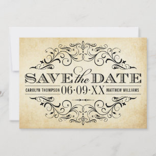 Vintage Rustic Black Flourish Parchment Wedding Save The Date