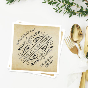 Vintage Rustic Black Flourish Parchment Wedding Serviette