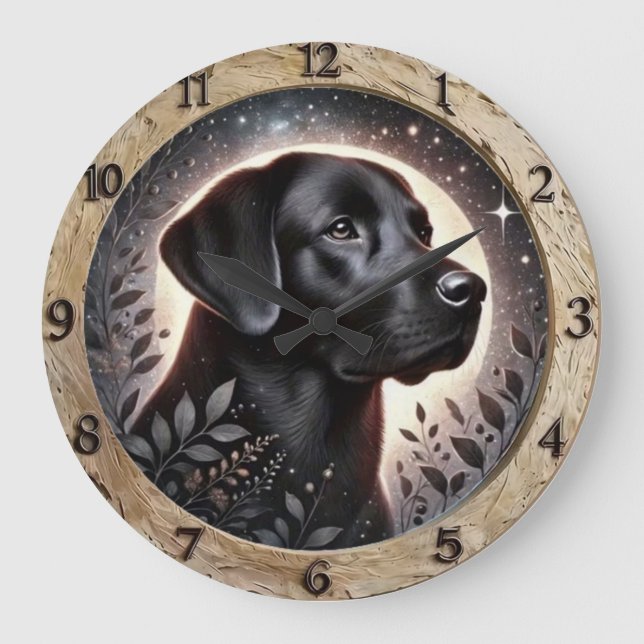   Vintage Rustic  Black Labrador  Große Wanduhr (Vorderseite)