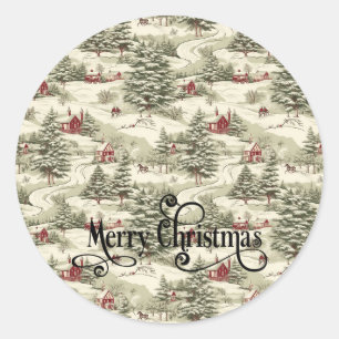 Vintage Rustic Christmas Land Winterlandschaft Runder Aufkleber