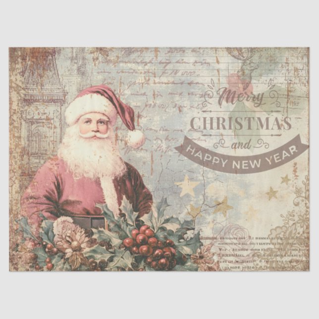 Vintage Rustic Christmas Santa Decoupage Craft Seidenpapier (Vorderseite)