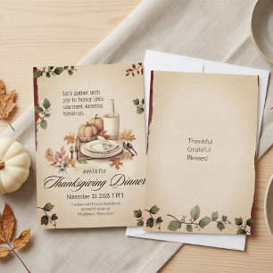 Vintage Rustic Cottagecore-Kürbis-Thanksgiving Einladung